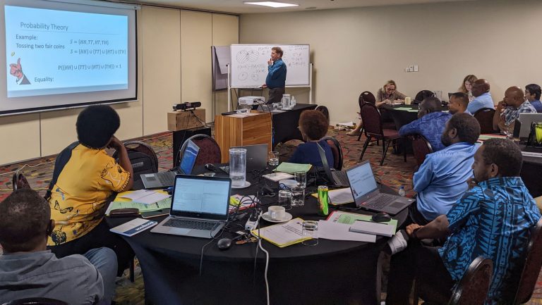 Hal Voepel presenting at population estimation workshop, Papua New Guinea