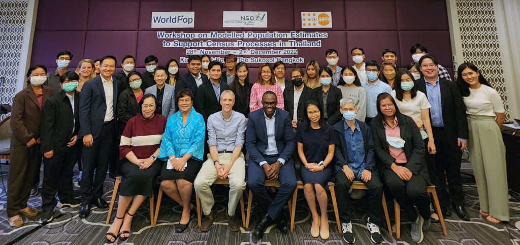Group photo of participants, trainers and UNFPA and NSO officials at the workshop on Modelling Population Estimates to Support Census Processes in Thailand.