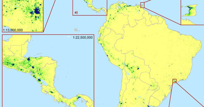 Screen capture of population map of Southa America