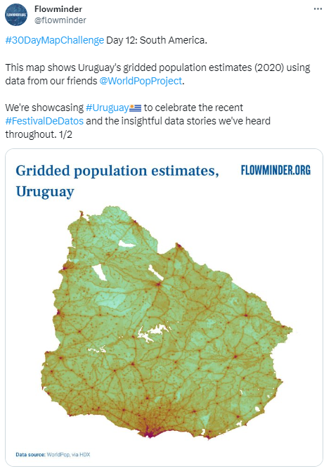 Twitter post by Flowminder showing population in Uruguay.