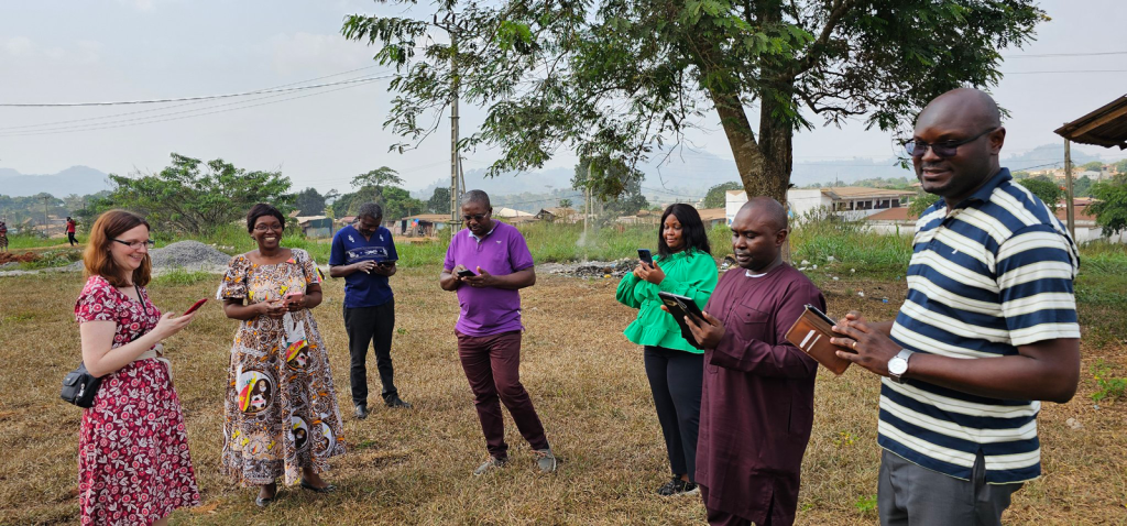 Research Fellow Dr Aubrey Steingraber guides workshop participants practice with geospatial tools to validate preEA boundaries and collect GPS household locations