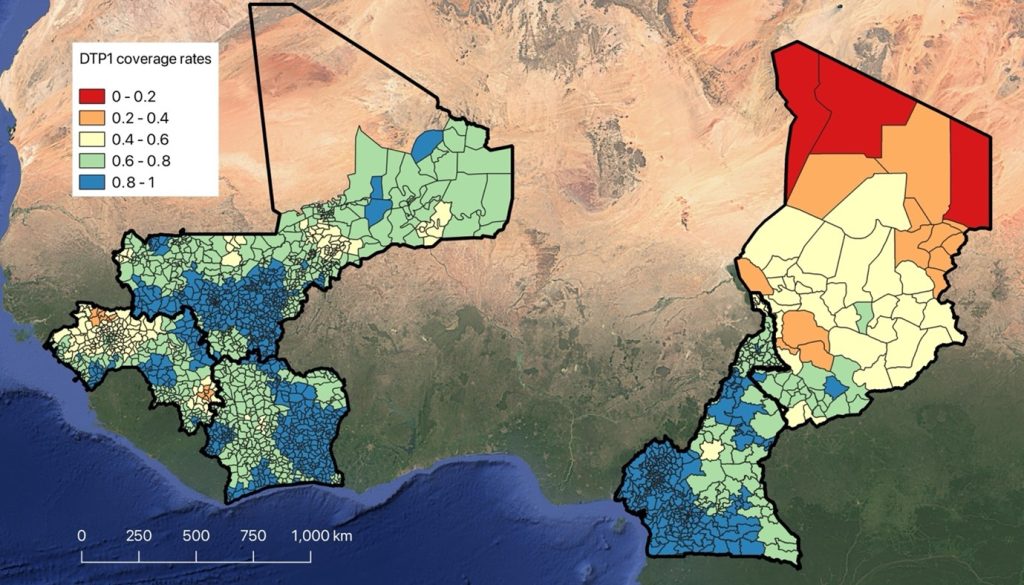 Regional map of West and Central Africa showing results from the Reach the Unreached project