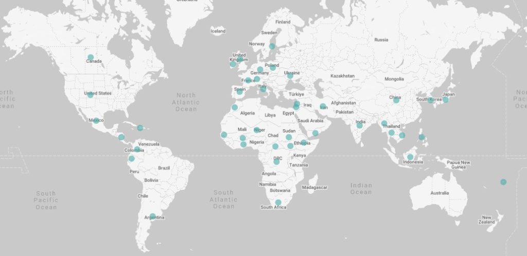 World map showing distribution of surevy responders.