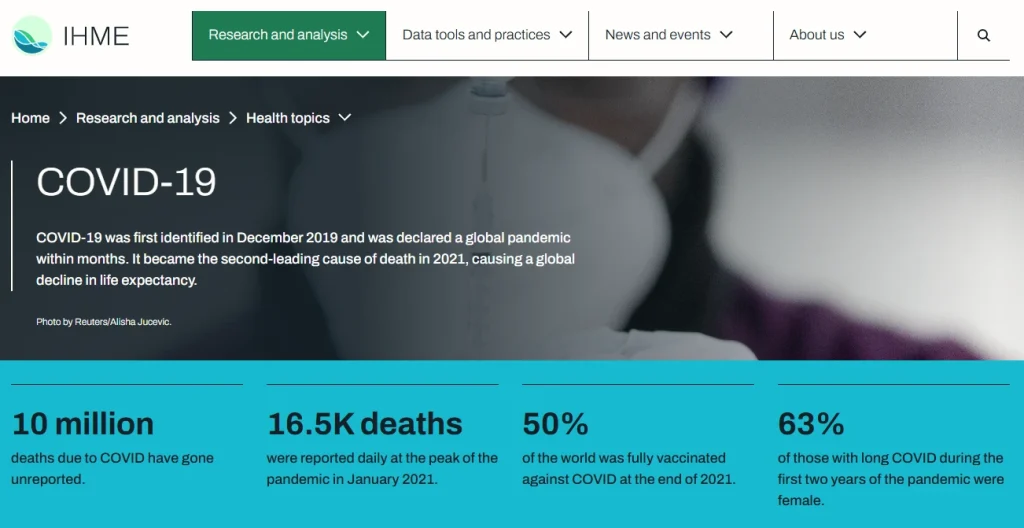 Screen capture of Institute for Health Metrics and Evaluation (IMHE) home page 2 October 2025