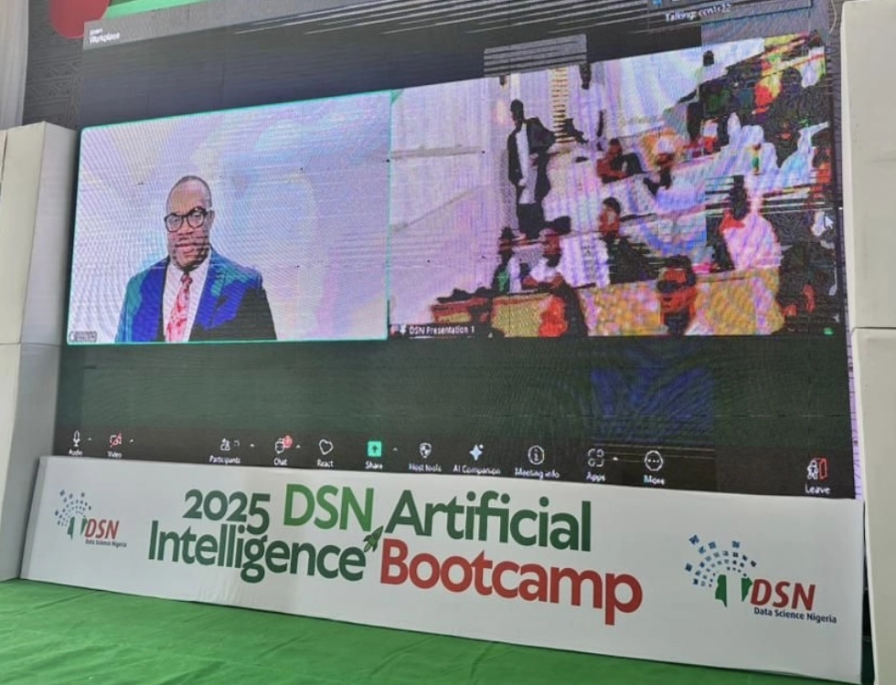 Photo of Dr Chris Nnanatu speaking remotely at Data Science Nigeria AI Bootcamp 2025