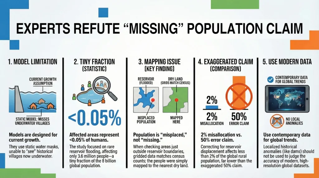 Infographic titled "Experts refute "missing" population claim