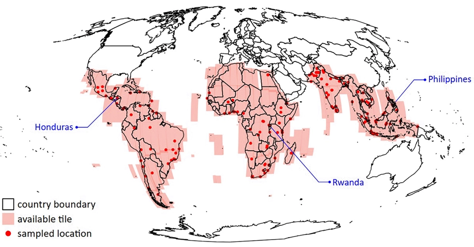 Map showing Coverage of Google Open Buildings Temporal dataset in the global south.