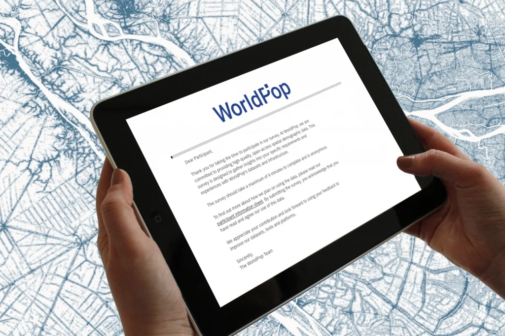 Tablet showing first page of WorldPop user survey