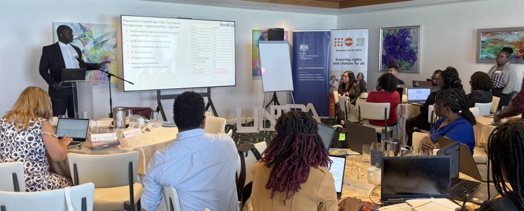 Photo of Dr Assane Gadiaga running a CARICOM-DEGURBA workshop, March 2026