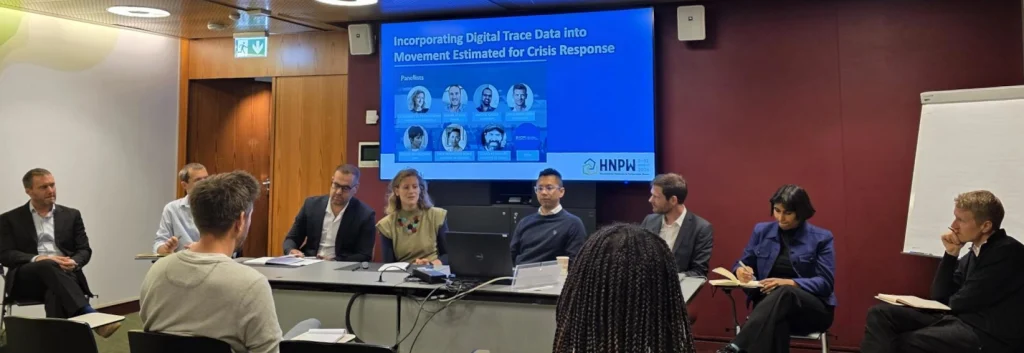 Photo of Incorporating Digital Trace Data into Movement Estimates for Crisis Response panel at Humanitarian Networks and Partnerships Week 2026