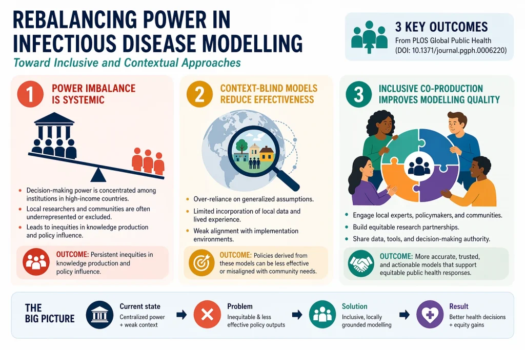 Infographic titled "Rebalancing Power In Infectious Disease Modelling".