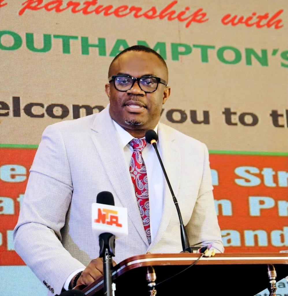 Photo of Dr Chris Nnanatu presenting at the High Level Engagement meeting.