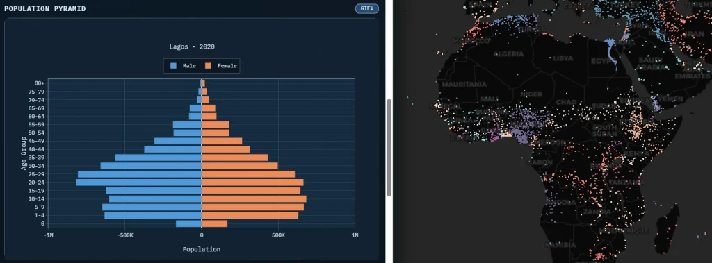 Screen capture of Lagos, Nigeria population pyramid.