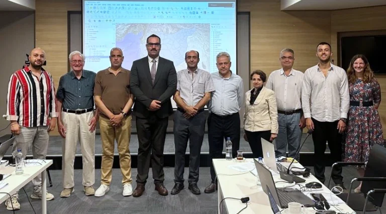 Photo of WorldPop’s Dr Sarchil Qader, Dr Aubrey Steingraber and Nazim Gashi with the Syrian Planning and Statistics Commission
