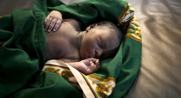 Photo of a newborn boy in a maternity ward