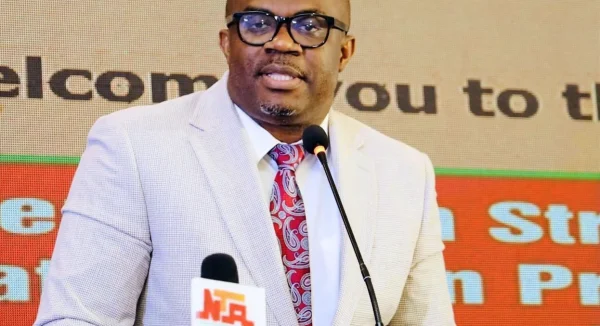 Photo of Dr Chris Nnanatu presenting at the High Level Engagement meeting.