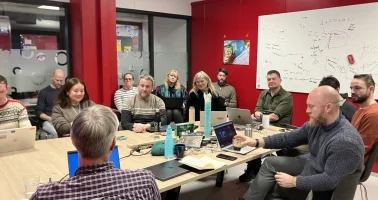 Photo of the WorldPop senior team meeting with their counterparts at DHIS2, University of Oslo