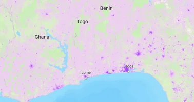 Screen capture of graphic from ArcGIS Scene Viewer of Global Projected Count of Children Under Age 5 for 2030 derived from 1-km cell size WorldPop Global2.