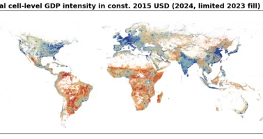 Global map showing estimated fine scale economic activity for 2024 using 2023 where unavailable