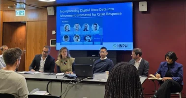 Photo of Incorporating Digital Trace Data into Movement Estimates for Crisis Response panel at Humanitarian Networks and Partnerships Week 2026