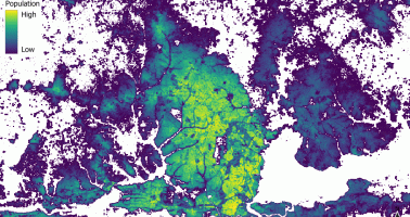 Animation showing population growth in Lagos, Nigeria, modelled for 2015-2030.