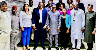 Photo of Dr Chris Nnanatu with Prince Adeyemi Adeniran, Statistician General, National Bureau of Statistics (pictured centre) and team members from the United Nations Population Fund Nigeria, National Population Commission, National Primary Health Care Development Agency, and Nnamdi Azikiwe University
