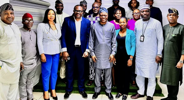 Photo of Dr Chris Nnanatu with Prince Adeyemi Adeniran, Statistician General, National Bureau of Statistics (pictured centre) and team members from the United Nations Population Fund Nigeria, National Population Commission, National Primary Health Care Development Agency, and Nnamdi Azikiwe University