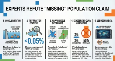 Infographic titled "Experts refute "missing" population claim