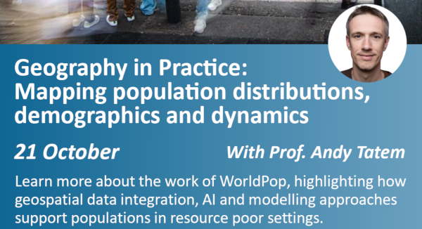 Graphic with text: Geography in Practice: mapping population distributions, demographics and dynamics