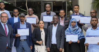Photo of Somalia National Bureau of Statistics participants with workshop completion certificates, April 2026