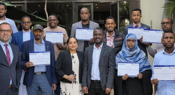 Photo of Somalia National Bureau of Statistics participants with workshop completion certificates, April 2026