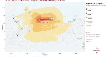Impact map of Venezuela earthquake 24-06-2026