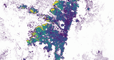 Animation showing population distribution of Bogata under SSP1 scenario, 2025-2100