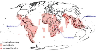 Map showing Coverage of Google Open Buildings Temporal dataset in the global south.