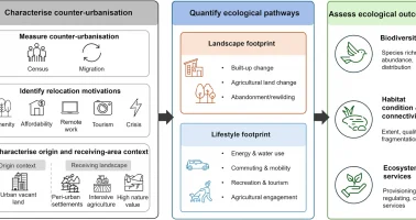 Infographic showing the framework to assess ecological outcomes of counter-urbanisation