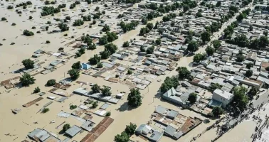Photo of the flooded areas of Borno State after the Alau dam collapsed, triggered extensive floods.