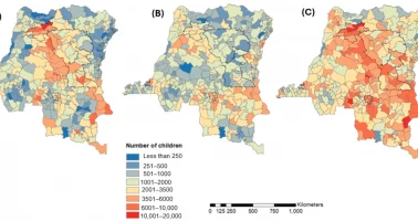 Maps showing estimated spatial distribution of DTP vaccination gaps among children aged